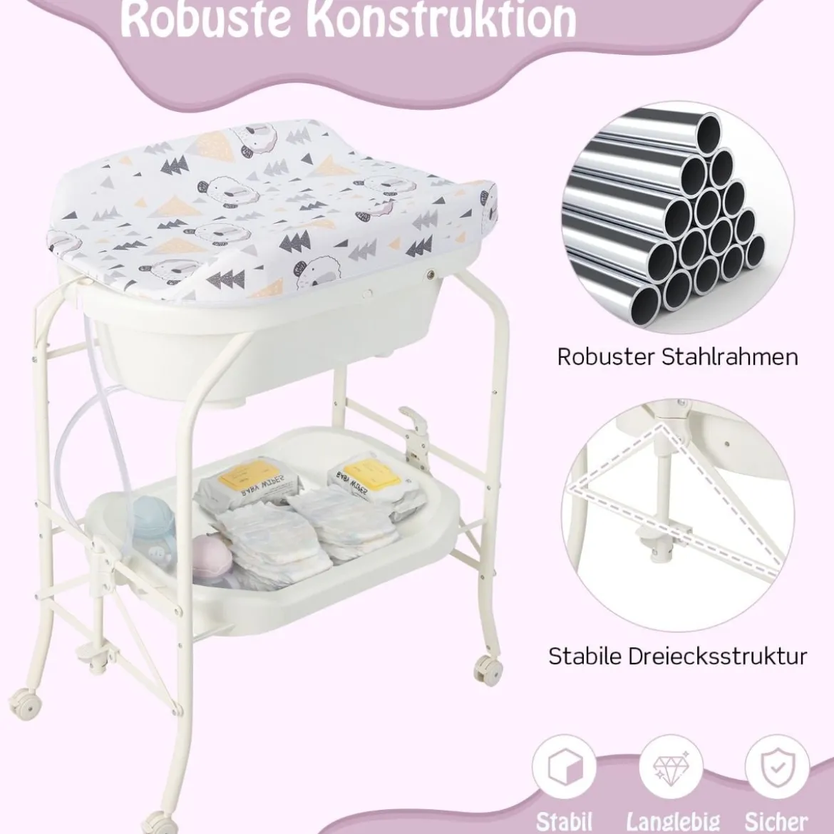 4 in 1 Klappbarer Wickeltisch mit Badewanne tragbare Wickelkommode mit Wickelauflage