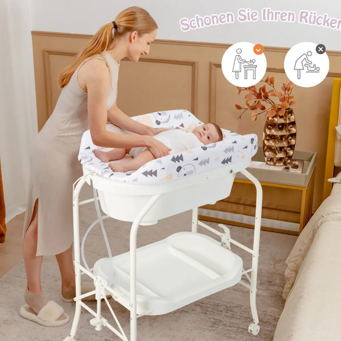 4 in 1 Klappbarer Wickeltisch mit Badewanne tragbare Wickelkommode mit Wickelauflage