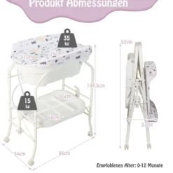 4 in 1 Klappbarer Wickeltisch mit Badewanne tragbare Wickelkommode mit Wickelauflage