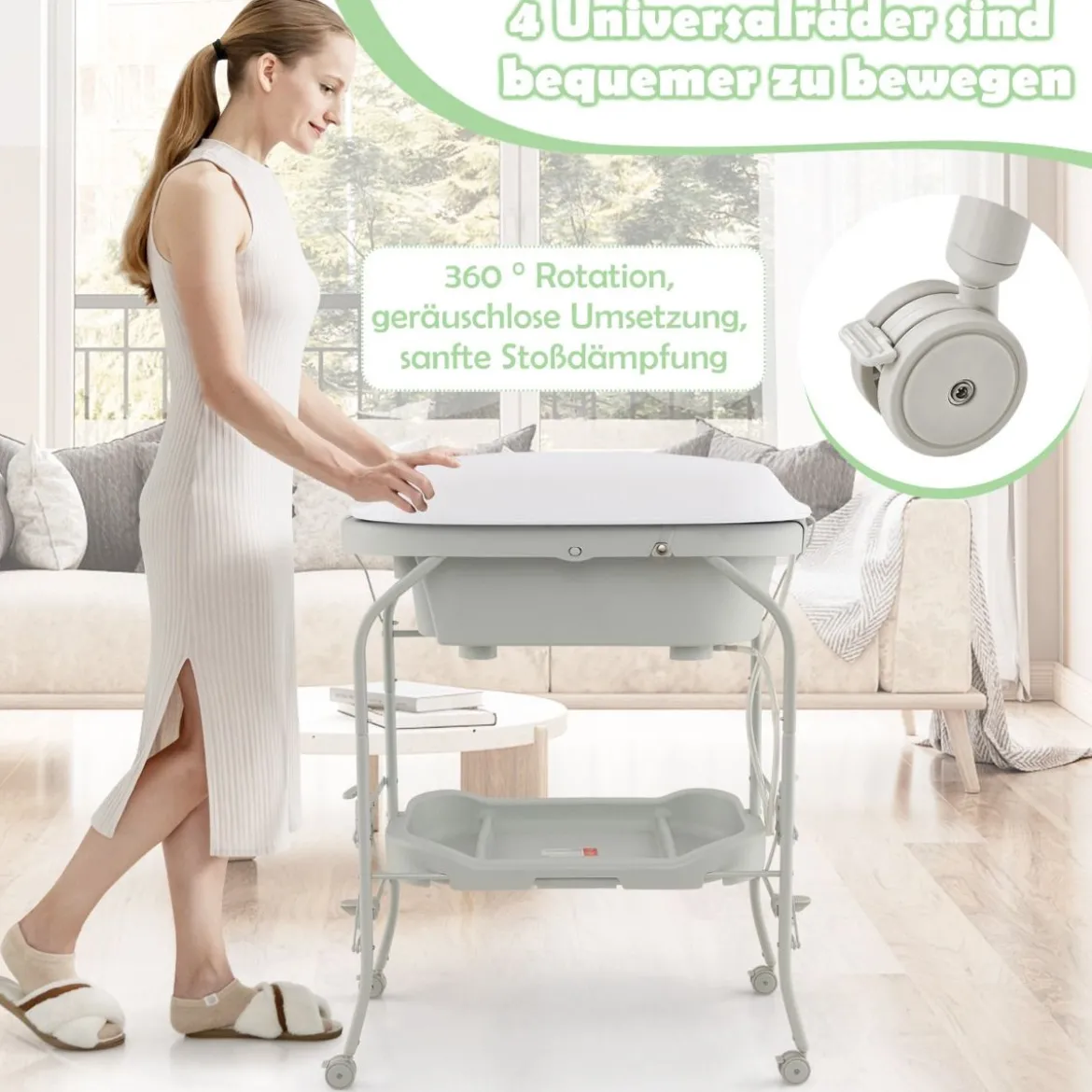 4 in 1 Klappbarer Wickeltisch mit Badewanne tragbare Wickelkommode mit Wickelauflage