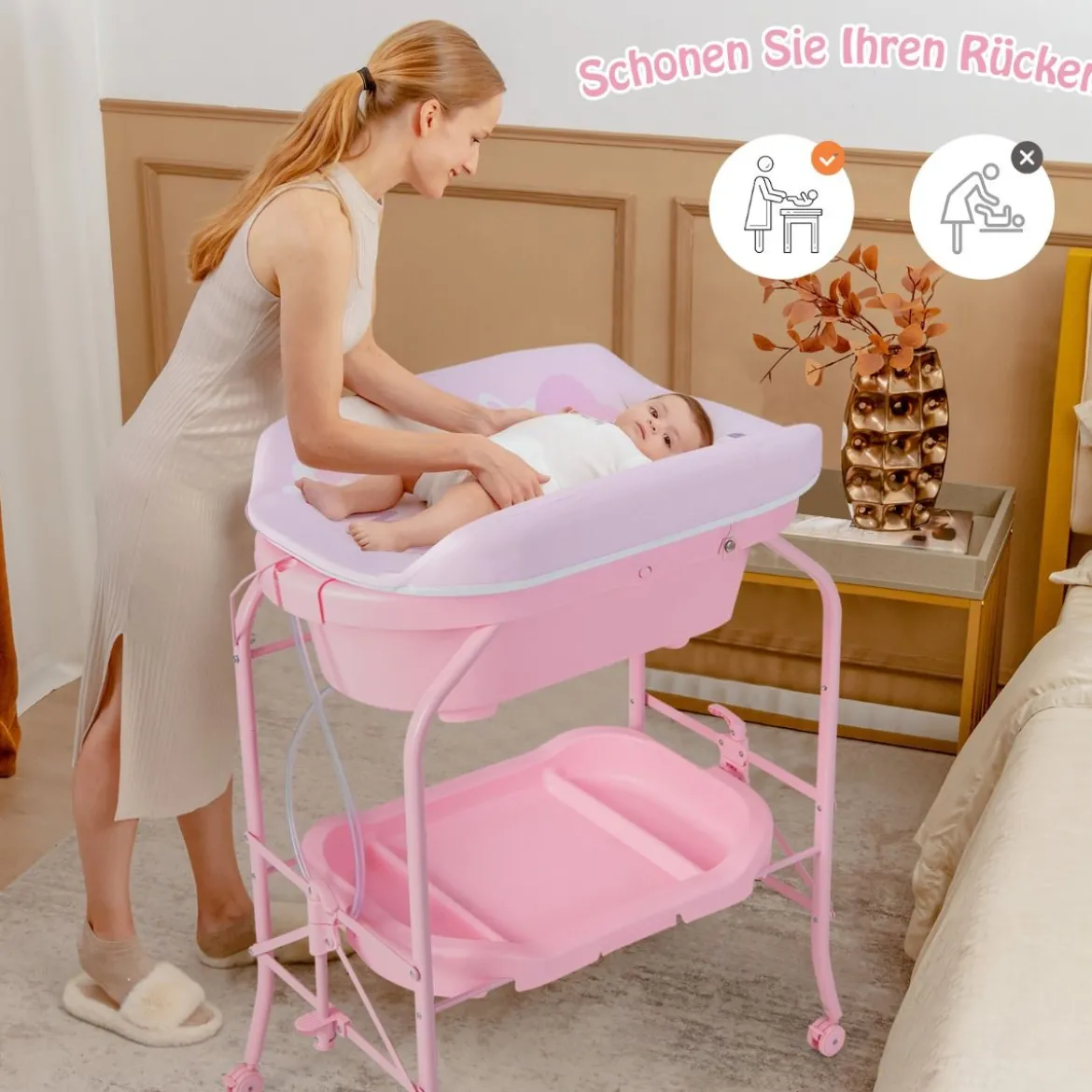 4 in 1 Klappbarer Wickeltisch mit Badewanne tragbare Wickelkommode mit Wickelauflage