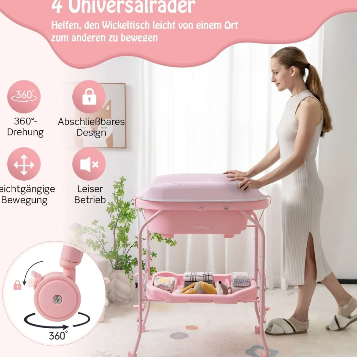 4 in 1 Klappbarer Wickeltisch mit Badewanne tragbare Wickelkommode mit Wickelauflage