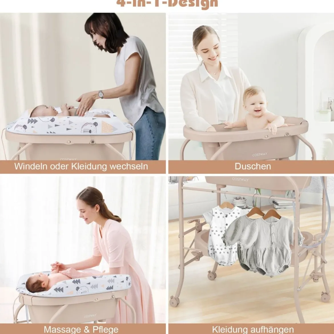 4 in 1 Klappbarer Wickeltisch mit Badewanne tragbare Wickelkommode mit Wickelauflage