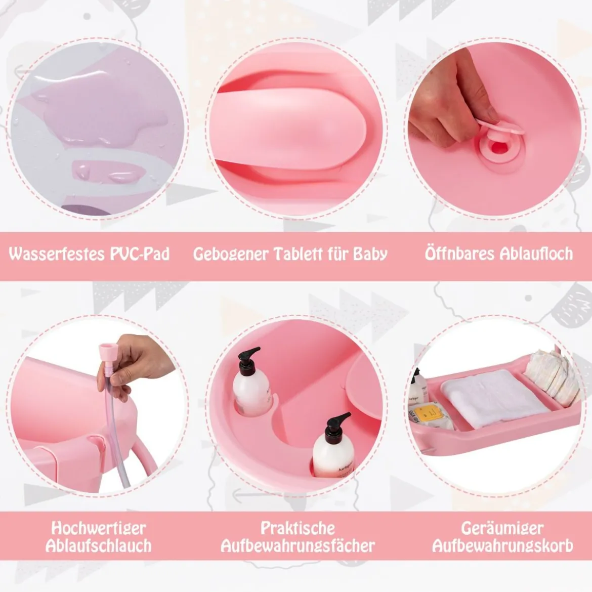 4 in 1 Klappbarer Wickeltisch mit Badewanne tragbare Wickelkommode mit Wickelauflage