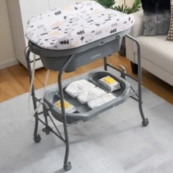 4 in 1 Klappbarer Wickeltisch mit Badewanne tragbare Wickelkommode mit Wickelauflage