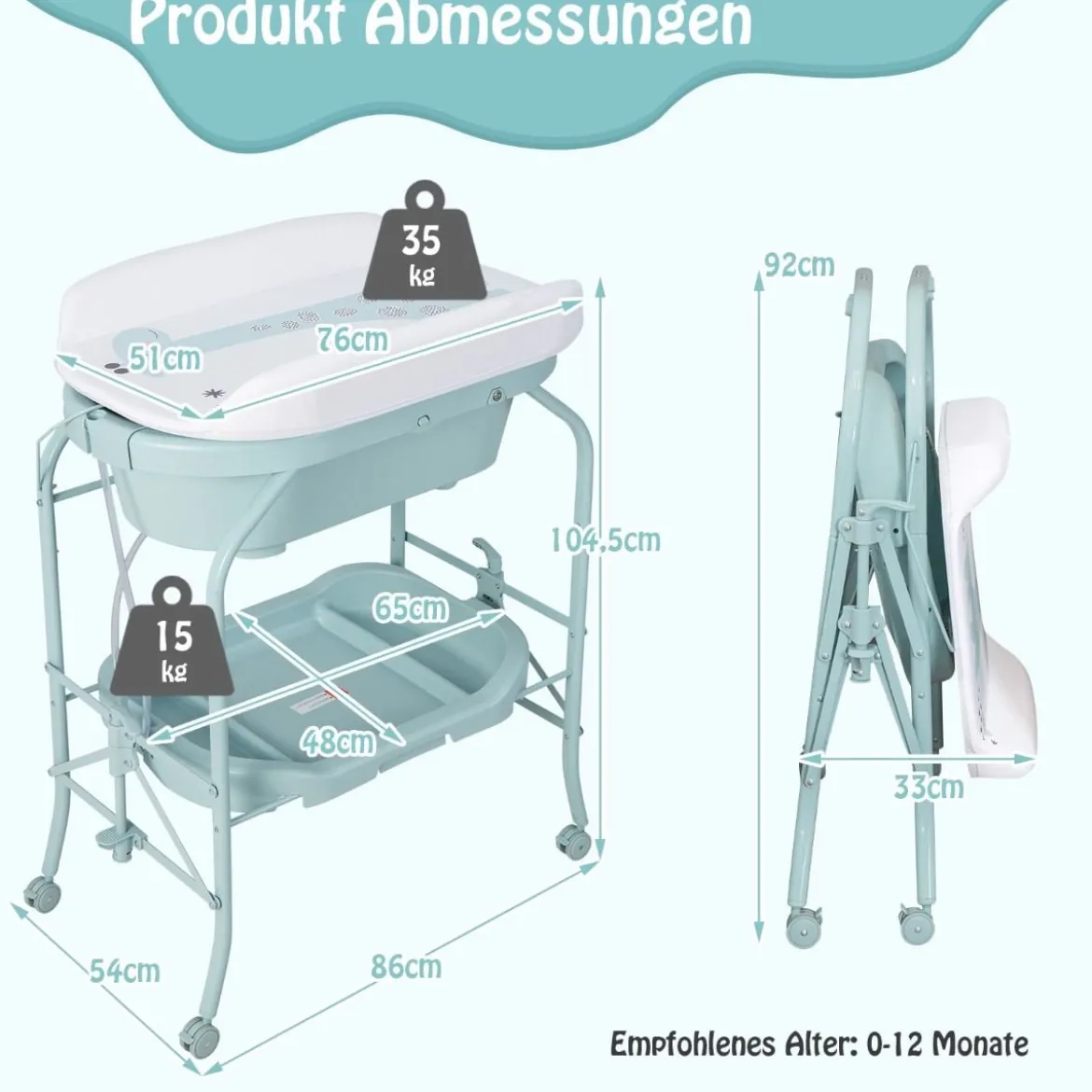 4 in 1 Klappbarer Wickeltisch mit Badewanne tragbare Wickelkommode mit Wickelauflage