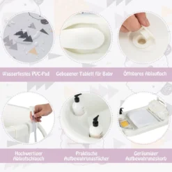 4 in 1 Klappbarer Wickeltisch mit Badewanne tragbare Wickelkommode mit Wickelauflage