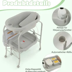 4 in 1 Klappbarer Wickeltisch mit Badewanne tragbare Wickelkommode mit Wickelauflage