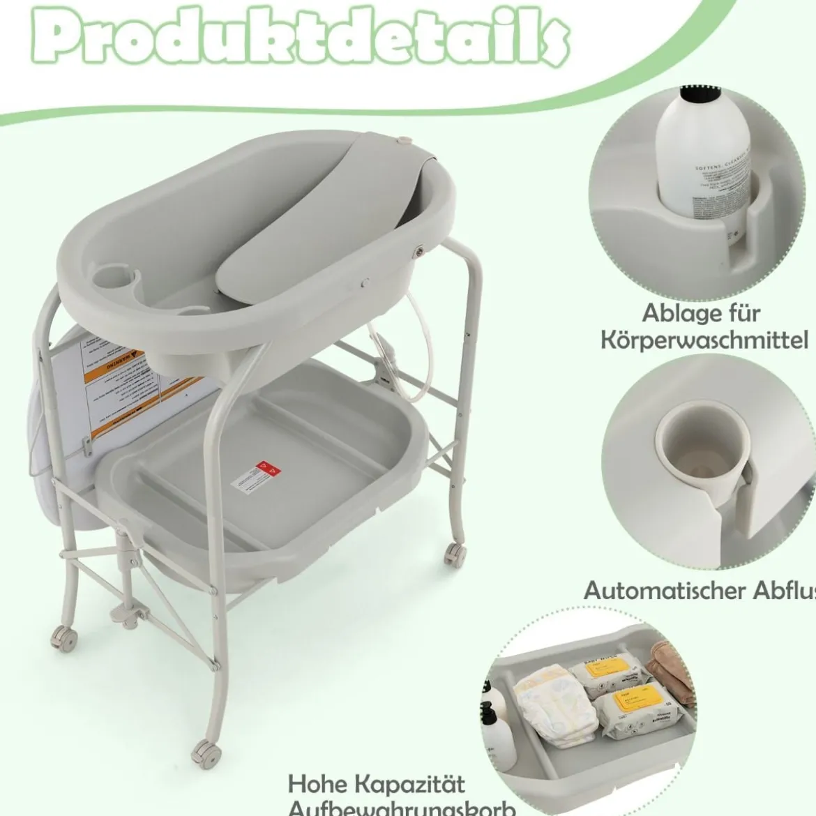 4 in 1 Klappbarer Wickeltisch mit Badewanne tragbare Wickelkommode mit Wickelauflage