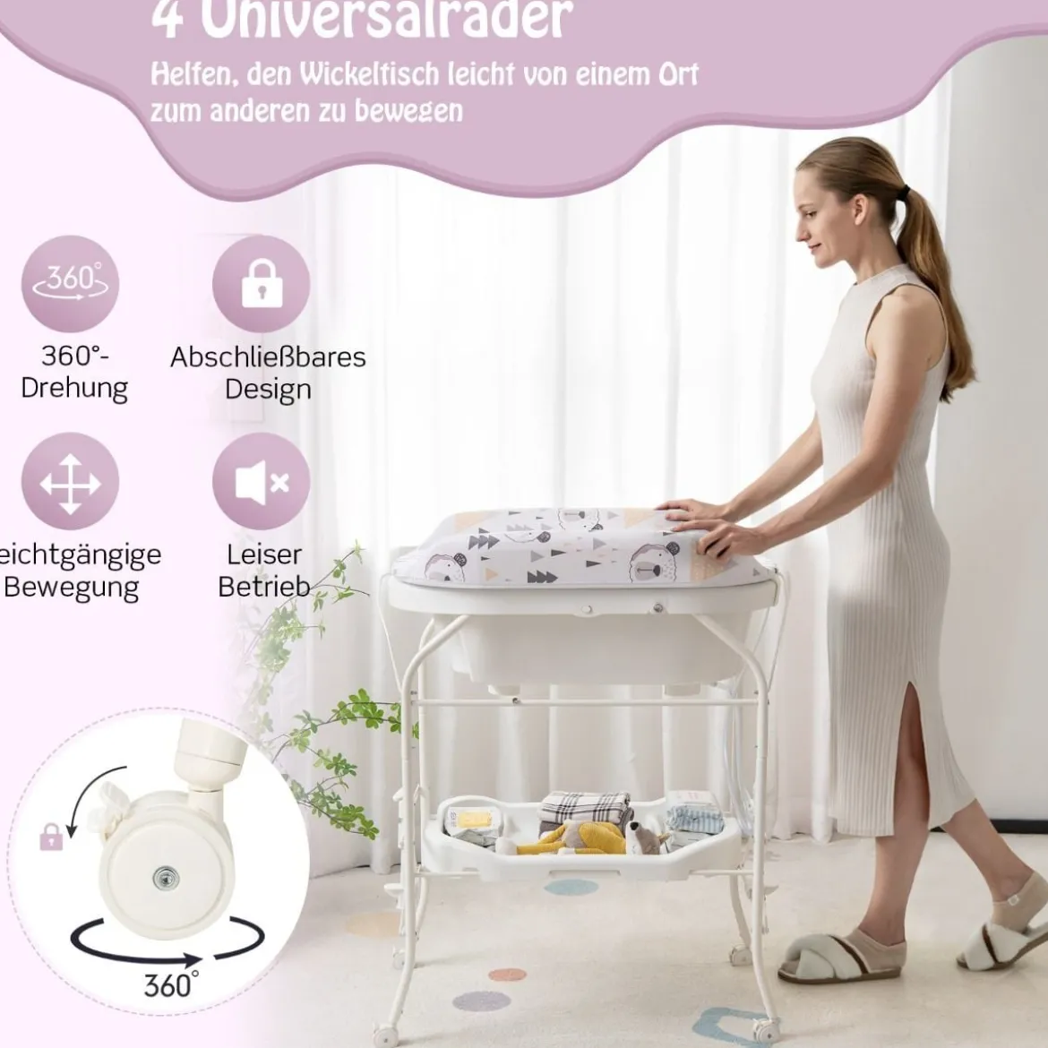 4 in 1 Klappbarer Wickeltisch mit Badewanne tragbare Wickelkommode mit Wickelauflage