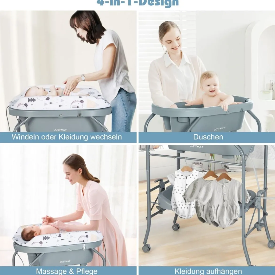 4 in 1 Klappbarer Wickeltisch mit Badewanne tragbare Wickelkommode mit Wickelauflage