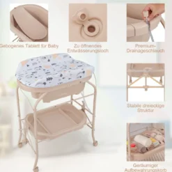 4 in 1 Klappbarer Wickeltisch mit Badewanne tragbare Wickelkommode mit Wickelauflage
