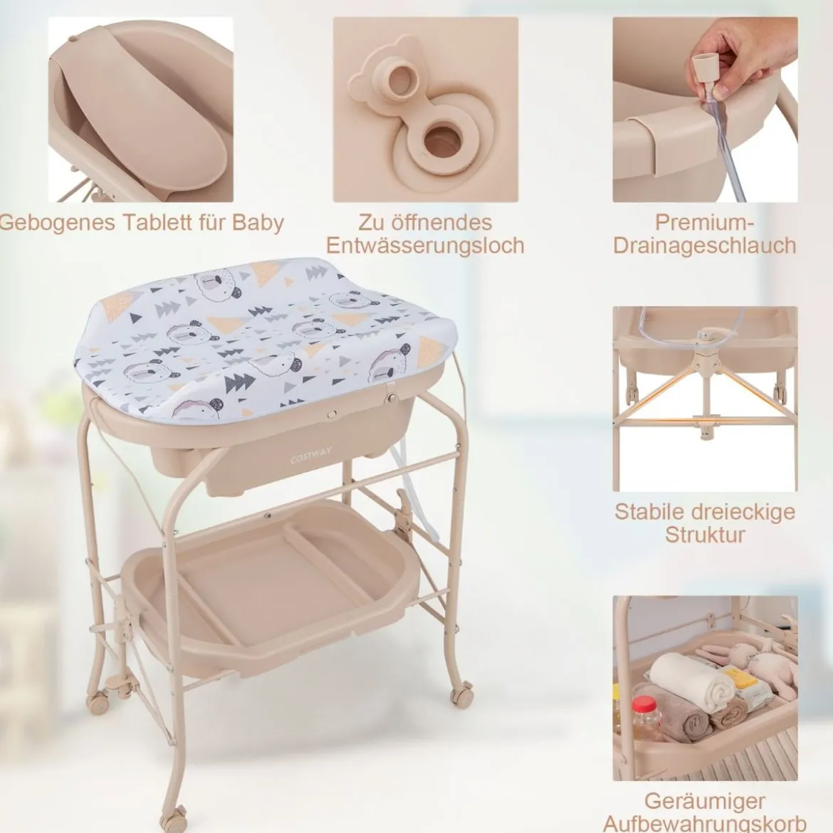 4 in 1 Klappbarer Wickeltisch mit Badewanne tragbare Wickelkommode mit Wickelauflage