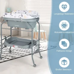 4 in 1 Klappbarer Wickeltisch mit Badewanne tragbare Wickelkommode mit Wickelauflage