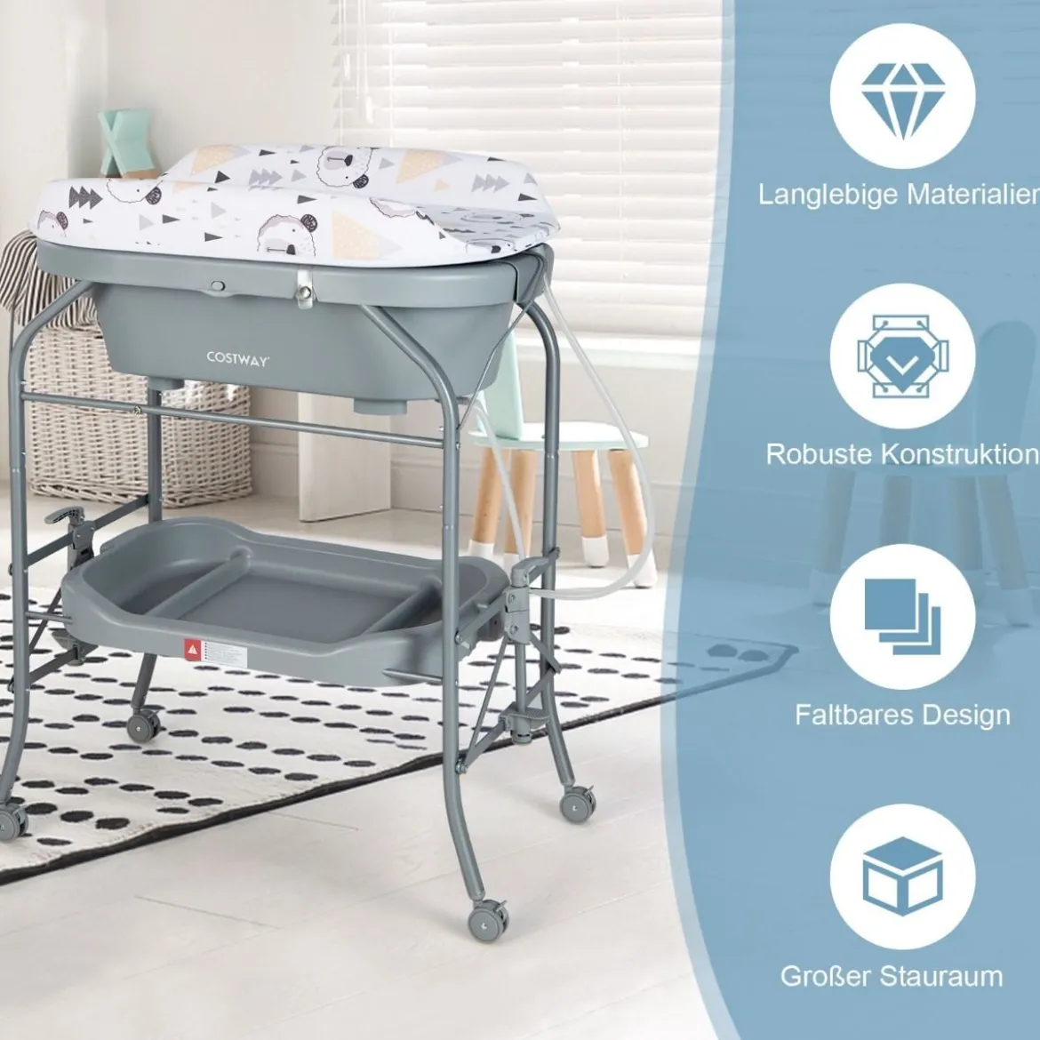 4 in 1 Klappbarer Wickeltisch mit Badewanne tragbare Wickelkommode mit Wickelauflage