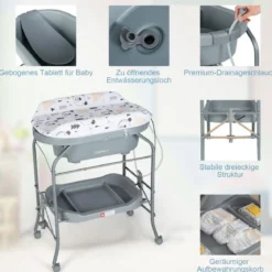 4 in 1 Klappbarer Wickeltisch mit Badewanne tragbare Wickelkommode mit Wickelauflage