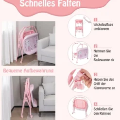 4 in 1 Klappbarer Wickeltisch mit Badewanne tragbare Wickelkommode mit Wickelauflage