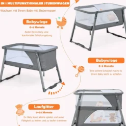 3 in 1 klappbares Babybett tragbares Reisebett 106,5 x 63,5 x 71 cm Grau