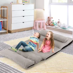 3 in 1 Klappbares Bodensofa mit Schlaffunktion & Verstellbarer Rückenlehne Grau
