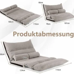 3 in 1 Klappbares Bodensofa mit Schlaffunktion & Verstellbarer Rückenlehne Grau