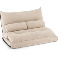 3 in 1 Klappbares Bodensofa mit Schlaffunktion & Verstellbarer Rückenlehne Beige