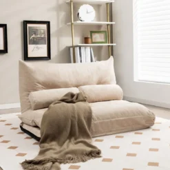 3 in 1 Klappbares Bodensofa mit Schlaffunktion & Verstellbarer Rückenlehne Beige