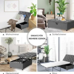 2 in 1 Klappbares Gästebett & Ottomanen mit Matratze Schlafsessel mit Bettfunktion Grau