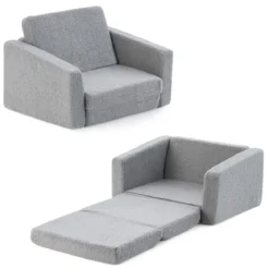 2 in 1 Klappbares Kindersofa mit Samtstoff Gepolsterter Kindersessel 60 x 43 x 40 cm Grau