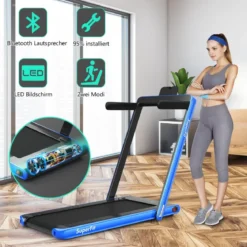 2 in 1 klappbares Laufband mit Bluetooth-Lautsprecher Fernbedienung und LED-Anzeige Blau