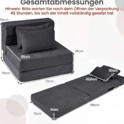 3 In 1 Klappbares Schlafsofa Chenille Mit 2 Kissen für Wohnzimmer Schlafzimmer Home Office Grau