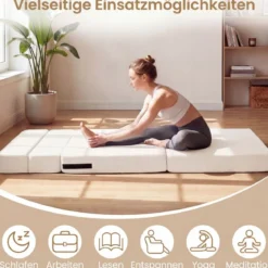 3 In 1 Klappbares Schlafsofa Chenille Mit 2 Kissen für Wohnzimmer Schlafzimmer Home Office Beige