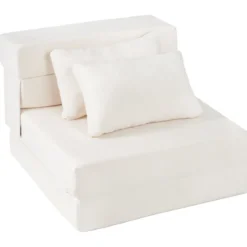 3 In 1 Klappbares Schlafsofa Chenille Mit 2 Kissen für Wohnzimmer Schlafzimmer Home Office Beige