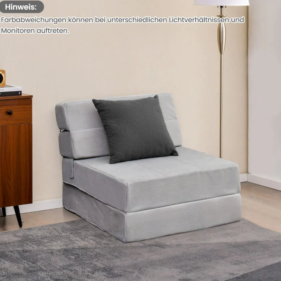 3 in 1 Klappbares Schlafsofa mit Waschbarem Bezug Extra Dick Schaumstoff (15cm) Grau
