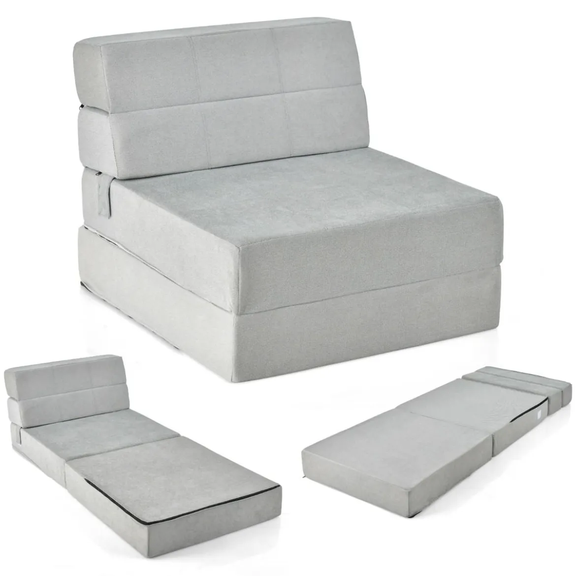 3 in 1 Klappbares Schlafsofa mit Waschbarem Bezug Extra Dick Schaumstoff (15cm) Grau