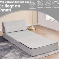 3 in 1 Klappbares Schlafsofa mit Waschbarem Bezug Extra Dick Schaumstoff (15cm) Grau