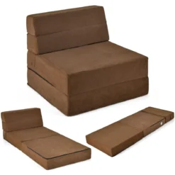 3 in 1 Klappbares Schlafsofa mit Waschbarem Bezug Extra Dick Schaumstoff (15cm) Braun