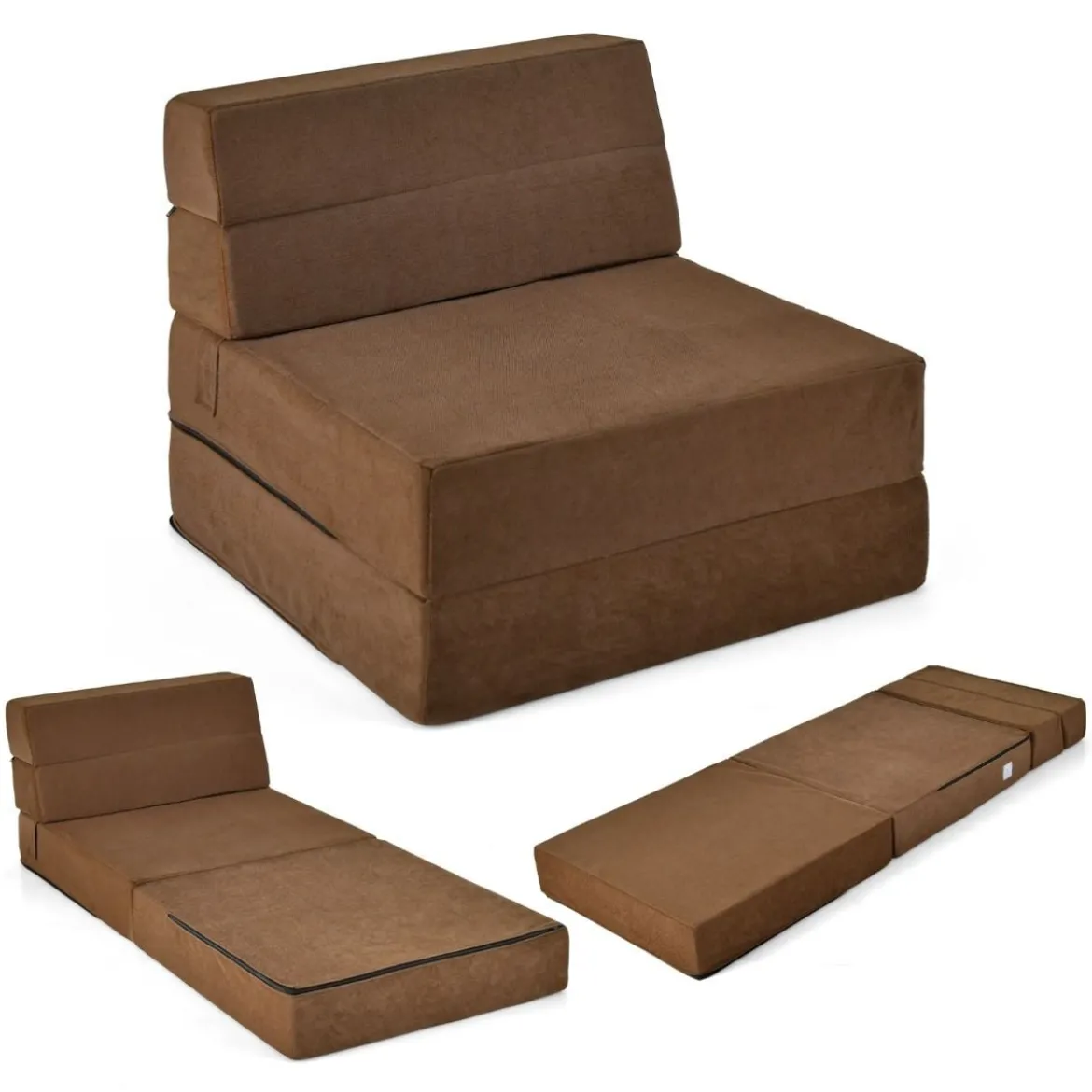 3 in 1 Klappbares Schlafsofa mit Waschbarem Bezug Extra Dick Schaumstoff (15cm) Braun