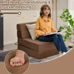 3 in 1 Klappbares Schlafsofa mit Waschbarem Bezug Extra Dick Schaumstoff (15cm) Braun