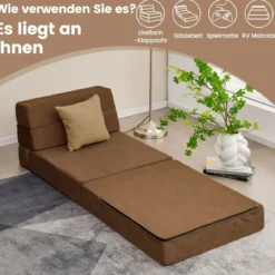 3 in 1 Klappbares Schlafsofa mit Waschbarem Bezug Extra Dick Schaumstoff (15cm) Braun