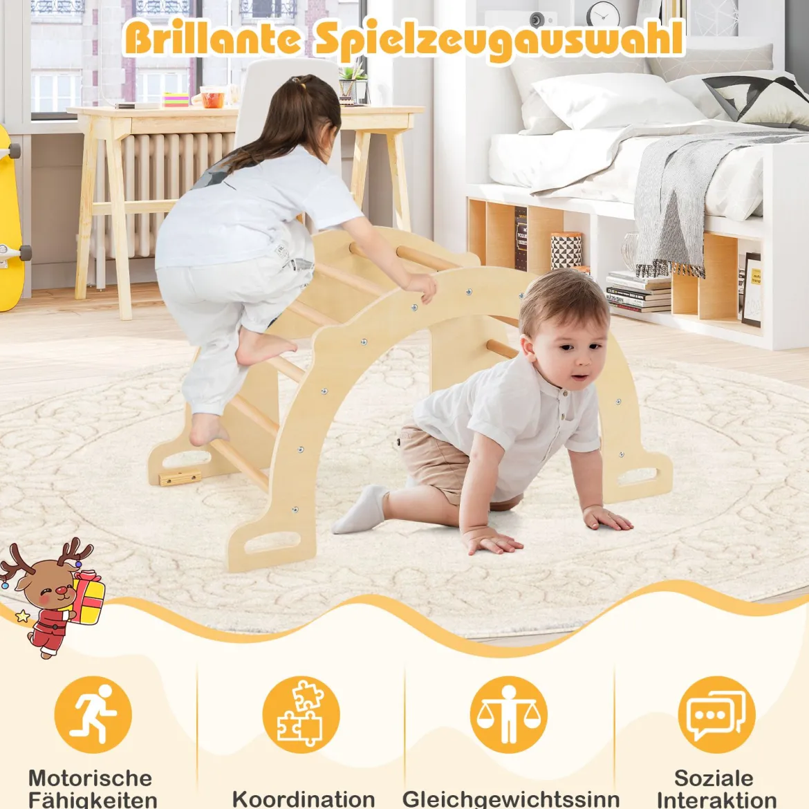 8 in 1 Kletterbogen mit Aufbewahrungsbox Klettergerüst zum Klettern Wippen Krabbeln 90 x 50 x 48 cm