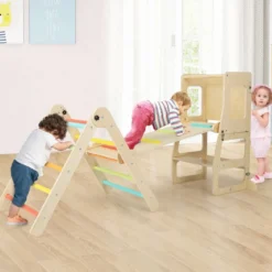 7 in 1 Kletterdreieck mit Rutsche Klettergerüst für Kinder ab 3 Jahren Tritthocker Kreidetafel