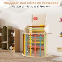 4 in 1 Kletterdreieck mit Rutsche & Kletterbogen & Doppelseitige Rampe Klettergerüst Natur/Bunt
