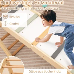 3 in 1 Klettergerüst Kletterdreieck & Kletterleiter & Wippe Klappbares Holz Sprossendreieck