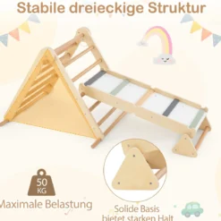 3 in 1 Klettergerüst Kletterdreieck & Kletterleiter & Wippe Klappbares Holz Sprossendreieck