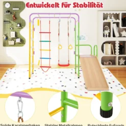 8 in 1 Klettergerüst Kletterwand & Affenstangen & Leiter & Seil & Turnring & Schaukel & Rutsche & Kletterer