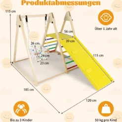 4 in 1 Klettergerüst mit Babyschaukel & Ruheplattform & Kletterrampe & Leiter Montessori Kletterset Bunt
