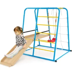 6 in 1 Klettergerüst Schaukel & Rutsche & Kletterstange & Kletterleiter & Seilwand für Kinder ab 3 Jahre