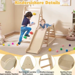 3 in 1 Kletterleiter & Kletterwand & Rutsche Indoor Klettergerüst zum Klettern & Rutschen Natur
