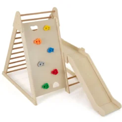 3 in 1 Kletterleiter & Kletterwand & Rutsche Indoor Klettergerüst zum Klettern & Rutschen Natur