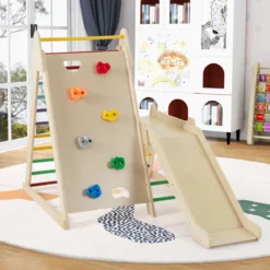3 in 1 Kletterleiter & Kletterwand & Rutsche Indoor Klettergerüst zum Klettern & Rutschen Bunt